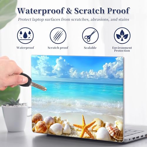 Universal Laptop Protective Skin,Trim-to-Fit Vinyl Sticker for 13–16 Inch Laptop,MacBook,Tablet & Notebook,Scratch-Proof Waterproof Cover,Beach Seashells Starfish - color: Beach Seashells Starfish