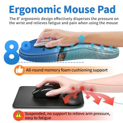 YIWEI Ergonomic Mouse Pad with Wrist Rest for Carpal Tunnel Pain Relief | Memory Foam Wrist Support,Non-Slip Rubber Base, Keyboard Computer Mousepad,Lycra Cloth Surface,Gaming and Home Office - color: Beach