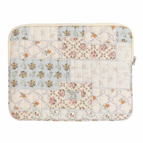 Cute Bow Puffy Laptop Sleeve 13-15 Inch Cute Quilted Laptop Protective Case Padded Bow Computer Sleeve for MacBook (Patchwork, 15inch) - color: patchwork, size: 15inch