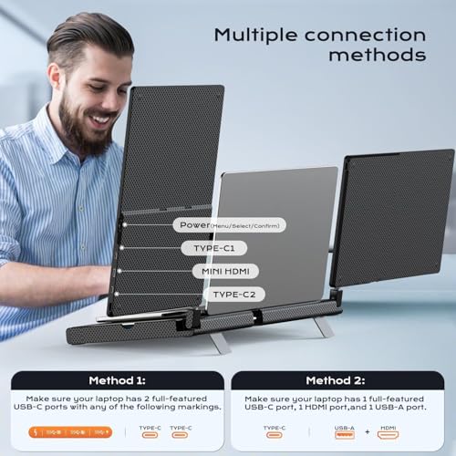 Laptop Screen Extender, 14" FHD 1080P Laptop Monitor Extender, Stretchable Base and Detachable Screen, Plug & Play, Triple Screen Extender Compatible with Windows, Mac, Chrome - size: 14" Triple Screen