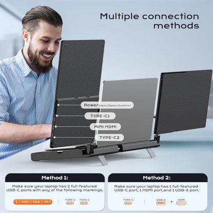 Laptop Screen Extender, 14" FHD 1080P Laptop Monitor Extender, Stretchable Base and Detachable Screen, Plug & Play, Triple Screen Extender Compatible with Windows, Mac, Chrome - size: 14" Triple Screen