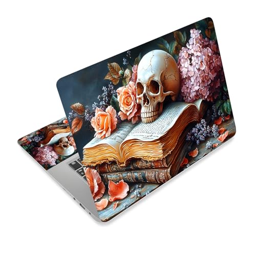 Universal Laptop Skin Sticker Decal,15.6 Inch Laptop Vinyl Cover for 13" 14" 15.6" Laptop,Scratch-Resistant Waterproof Protector Wrap,Reusable with Wrist Pads,Skull Book Floral - color: Skull Book Floral