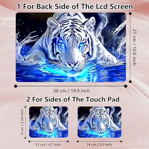 Laptop Skin Sticker Decal 12" 13" 13.3" 14" 15" 15.6",Waterproof Scratch Resistant Vinyl,Reusable Easy to Apply,for MacBook HP Dell Notebooks Netbooks Laptop,2 Wrist Pads,Blue Glitter Tiger - color: Blue Glitter Tiger