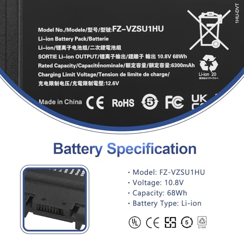 ANTIEE FZ-VZSU1HU FZ-55 Laptop Battery Replacement Pack for PANASONIC TOUGHBOOK 55 Mk1 Higher Capacity 10.8V 68Wh 6-Cell (Not Suitable for CF-54) - size: 6.1*2.7*0.8inch FZ-55