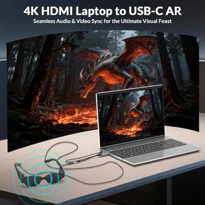 HDMI to USB C Cable 4K@60Hz 0.75ft, Unidirectional Adapter for AR Glasses | Male to Female, Compatible with Xreal Air/Rokid AR/Rayneo, PS5/Xbox/Steam Deck,Portable Monitor Touch, Gold-Plated Connectors