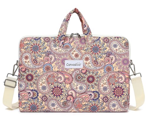 Laptop Bag, Messenger Shoulder Bag with Adjustable Strap Purple Paisley Floral - color: Black With White and Blue Floral Pattern