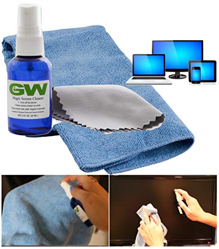 GW Magic Screen Cleaner Kit - Best for All HDTVs, 4K Ultra HD, Smart LED TV, Touch Screens, Kindle, Tablets, Laptops, Samsung, LG, Sony, Vizio with Spray Bottle and Microfiber Cloths