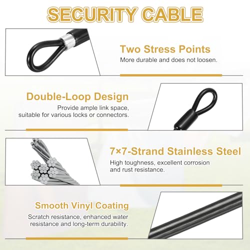 PATIKIL Security Cable Lock (3/16" Dia 4.9ft, Black)(5 Set) Vinyl Coated 304 Stainless Steel Double Loop Flexible Wire Rope Safety Cable with Quick Links Locking Connectors - color: Black, size: 3/16" x 4.9ft