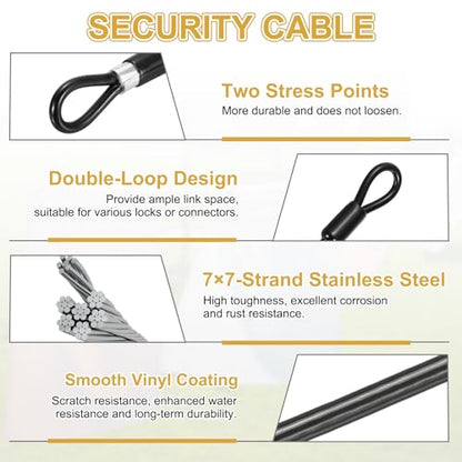 PATIKIL Security Cable Lock (3/16" Dia 9.8ft, Black) Vinyl Coated 304 Stainless Steel Double Loop Flexible Wire Rope Safety Cable with Quick Links Locking Connectors - color: Black, size: 3/16" x 9.8ft