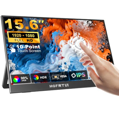 Portable Monitor Touchscreen 15.6", 1920x1080 60Hz FHD IPS HDR 10-Point Touch Screen Monitor with Built-in Stand & Speaker, HDMI USB C VESA External Travel Monitors for Laptop, PC, Mac, Phone - size: 15.6inch