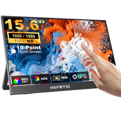 Portable Monitor Touchscreen 15.6", 1920x1080 60Hz FHD IPS HDR 10-Point Touch Screen Monitor with Built-in Stand & Speaker, HDMI USB C VESA External Travel Monitors for Laptop, PC, Mac, Phone - size: 15.6inch