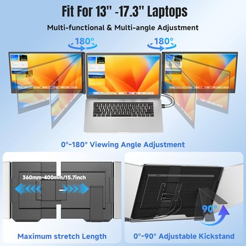 KEFEYA Laptop Screen Extender 15.6", FHD 1080P Portable Triple Monitor for Laptops 13-17.3", 0.16" Ultra-Thin Dual Laptop Monitor Extender for Windows/Mac/Dex/Chrome/Surface, Plug n Play - size: 15.6" Screen Extender