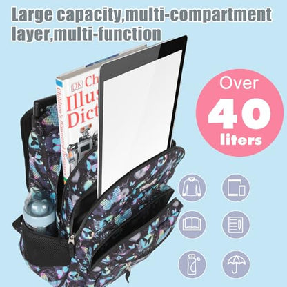 Tilami Rolling Backpack for Kids 18 Inch Double Handle Wheeled Bookbag for Boys & Girls for School & Travel,Butterfly - color: Butterfly