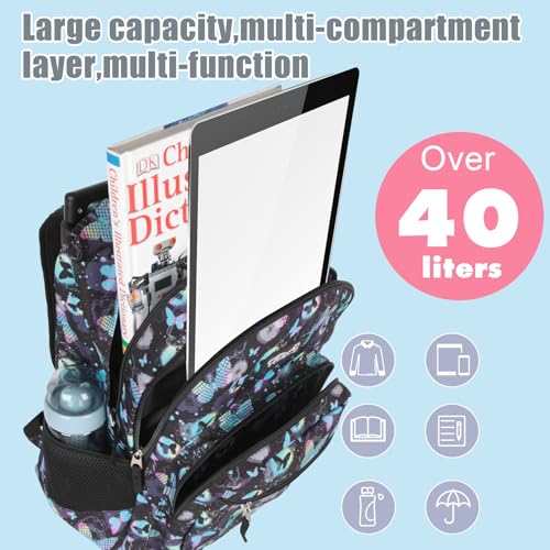 Tilami Rolling Backpack for Kids 18 Inch Double Handle Wheeled Bookbag for Boys & Girls for School & Travel,Butterfly - color: Butterfly
