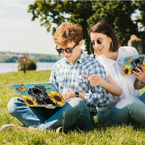 Universal Laptop Skin Sticker with 2 Wrist Pad Skins, Waterproof Scratch Resistant Vinyl Laptop Cover Decal, Cut to Fit for 11–15.6 Inch MacBook HP Dell Lenovo, Black Dog Sunflower - color: Black Dog Sunflower