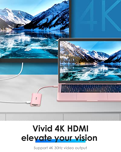 LENTION 7-in-1 USB C Multiport Hub with 4K HDMI, 100W PD, 3 USB 3.0 Ports, SD/MicroSD Card Reader Compatible MacBook Pro/Air 2016-2025 Stable Driver Adapter (CB-C36B, Rose Gold)