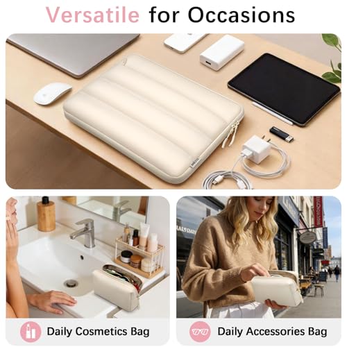 TECOOL Waterproof Puffy Laptop Case 14 Inch,Laptop Sleeve 14 Inch Compatible with Lenovo Thinkpad Ideapad HP Dell ASUS,MacBook Air 15 etc 14" Computer Case with Horizontal Pocket&Small Bag-Sand - color: Sand, size: 14 Inch