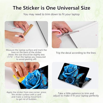 Laptop Skin Sticker Decal, Universal Reusable Vinyl Laptop Cover for 12" 13" 13.3" 14" 15" 15.4" 15.6" Notebook PC, Reusable Waterproof Scratch-Resistant with 2 Wrist Pads,Blue Rose Butterfly - color: Blue Rose Butterfly