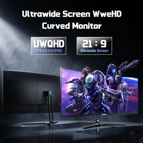Hikers 34 Inch Curved Gaming Monitor UWQHD 200Hz HDMI 2.1×2 & DP 1.4×1 Ultrawide 3440×1440 Monitor, 21:9 1500R PIP/PBP, Fast VA MPRT 1ms 131% sRGB AI Crosshair (G34H1Q, Includes One HDMI 2.1 Cable) - size: 34 inch