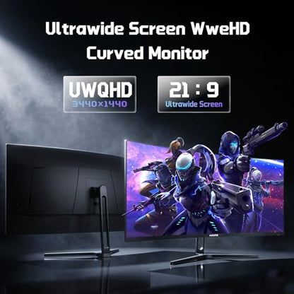 Hikers 34 Inch Curved Gaming Monitor UWQHD 200Hz HDMI 2.1×2 & DP 1.4×1 Ultrawide 3440×1440 Monitor, 21:9 1500R PIP/PBP, Fast VA MPRT 1ms 131% sRGB AI Crosshair (G34H1Q, Includes One HDMI 2.1 Cable) - size: 34 inch