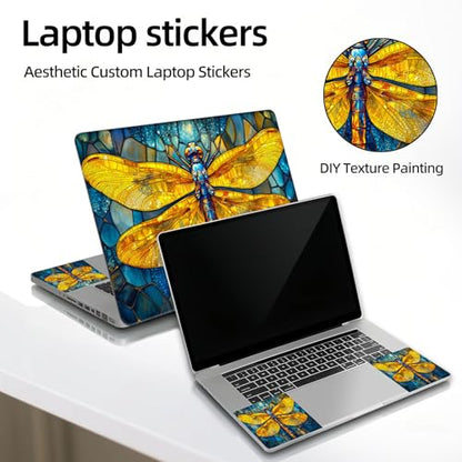 Universal Laptop Skin Sticker Decal, 12"-15.6" Aesthetic Vinyl Wrap, Stained Glass Dragonfly Waterproof Notebook Cover Art Protector for MacBook HP Dell Lenovo, Fits 13" 14" 15" 15.6" - color: Stained Glass Dragonfly