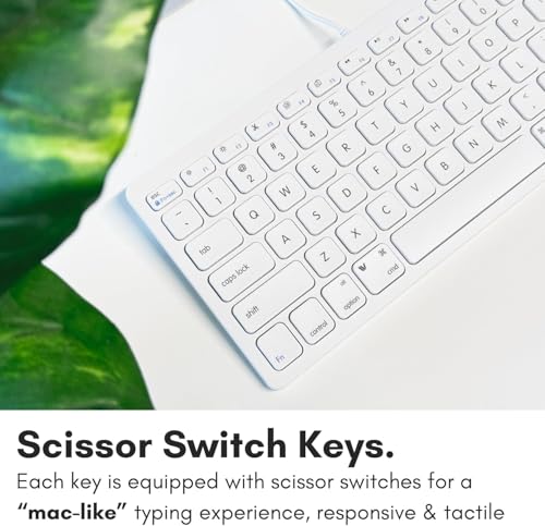 Macally USB Wired Keyboard for Mac and Windows PC - Plug and Play Apple Keyboard with 78 Scissor Switch Keys and 13 Shortcut Keys - Compact & Small that Saves Spaces and Looks Great - White - color: White