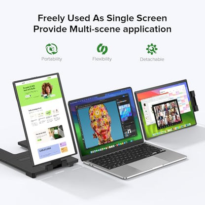 UPERFECT Laptop Screen Extender, 2K 14" 360° Patented Unique Swivel Hinge | Triple Monitor, 2240x1400 QHD IPS Portable Dual Monitor for 14"-17'' Laptops, Plug & Play, USB-C & MINI HDMI - size: 14"