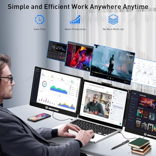 Maxfree Triple Laptop Screen Extender, S2 14" 1080P HD Portable Dual Monitor for 13.3-17″ Laptops, Plug & Play Monitor Extender Compatible with Windows/Mac/Surface/Android/Switch - style: S2
