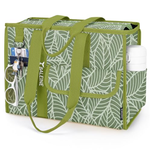 BALEINE Large Utility Tote Bag with Reinforced Bottom, Multi Pockets Foldable Tote Bag for Nurse, Travel, Work - color: Antique Foliage, size: Large