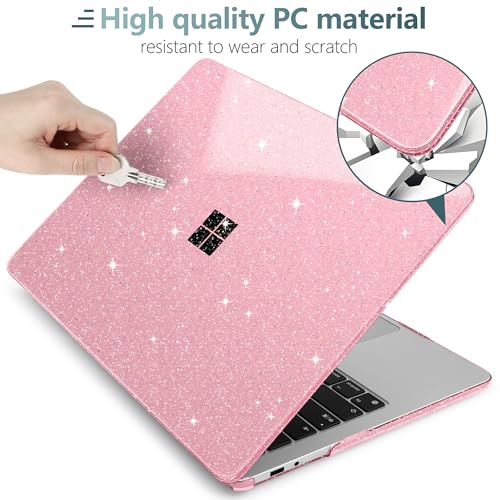 Batianda Glitter Case for Surface Laptop 13 inch 2025 2026, Starry Pink | Fits Model 2095, Subtle Glitter Mist Finish, Lightweight Hard Shell with Scratch-Resistant Protection, Easy Installation - color: Bling pink