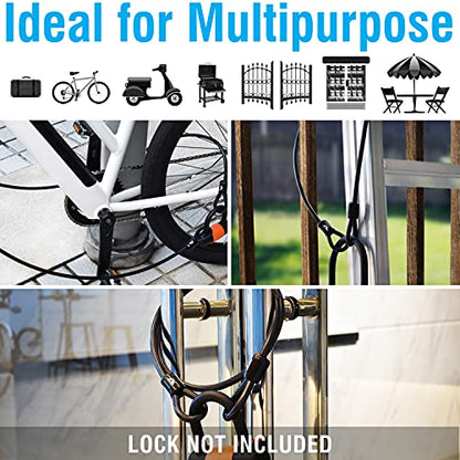 Security Steel Cable - 3/8 inch (10 mm) Thick (4', 7', 15', 20' or 30') Vinyl Coated Braided Steel Cable with Double Sealed Looped Ends for U-Lock, Padlock, Disc Lock (7 FT) - color: 7 FT