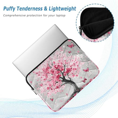 Pink Cherry Blossom Tree Laptop Sleeve 15 16 Inch Puffy Quilted Carrying Case Protective Computer Bag Waterproof Laptops Sleeve for Women Men - color: Cherry Blossom, size: Large