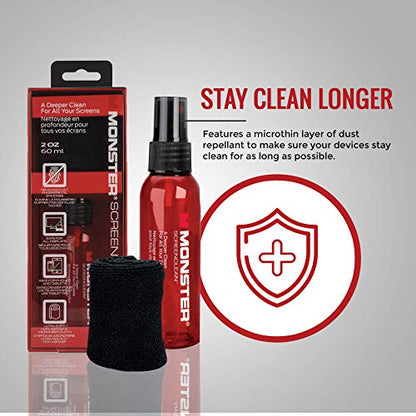 Monster Screen Cleaner Kit with Microfiber Cloth, 60 mL Screen Cleaner Spray for TVs, Monitors, Laptops, Tablets, Smartphones, Eyeglasses, LCD LED OLED Display Cleaner