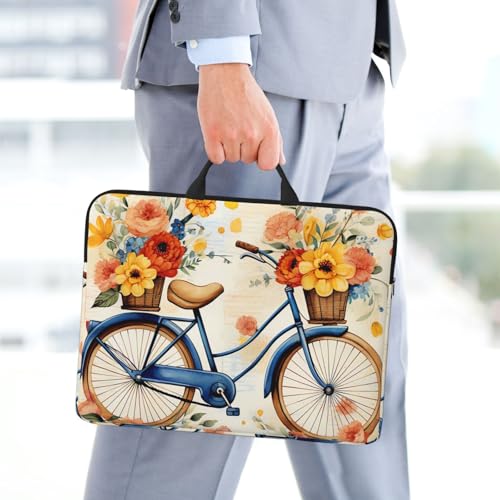 14 Inch Laptop Sleeve Case Waterproof Travel Laptop Bag Handbag Shockproof Protective Computer Cover Flower Bicycle Carrying Bag Briefcase with Handle for 13-14 Inch Notebook