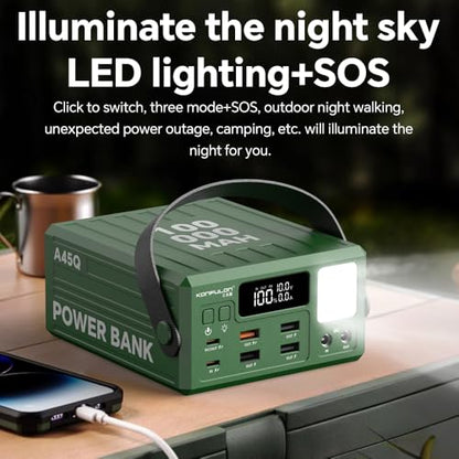 High Capacity Power Bank 100000mAh Fast Charging 22.5W PD 20W Portable USB C Battery Packs with 7 Outputs & LCD Display Battery Bank for iPhone, Samsung, iPad ,Macbook & Outdoors Camping (GREEN) | 7 Outputs & LCD Display ,DC output & Input ,Big Battery ,F