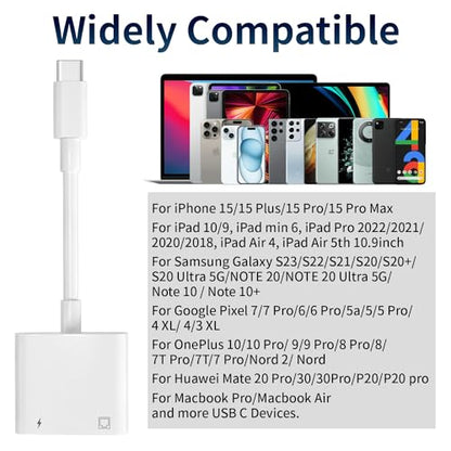 USB C to Ethernet Adapter, 2 in 1 RJ45 Ethernet LAN Network Adapter | Compatible with iPhone 17/16/15/New iPad and USB C Devices, Plug and Play, Supports 100Mbps Ethernet Network - size: USB-C to RJ45