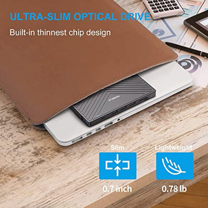 ORIGBELIE External CD DVD Drive, Ultra Slim CD Burner USB 3.0 with 4 USB Ports and 2 TF/SD Card Slots, Optical Disk Drive for Laptop Mac, PC Windows 11/10/8/7 Linux OS - size: 5.6" x 6" x 0.7"