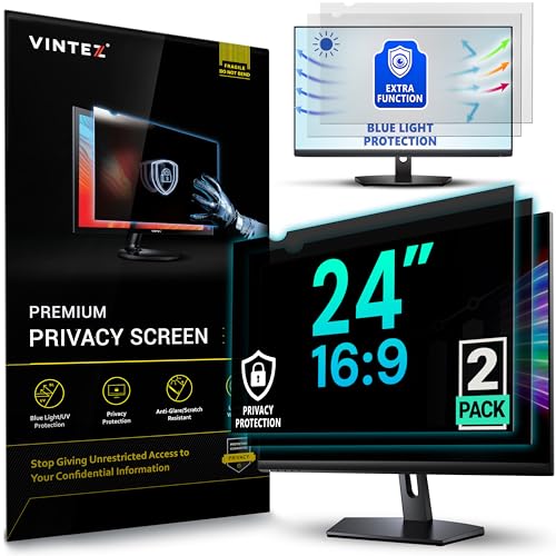 VINTEZ [2 Pack] 24 Inch 16:9 Privacy Screen for Computer Monitor and Laptop - Anti Glare Protector Film Blue Light Filter Eye Protection - Computer Screen Privacy Shield - size: [2 Pack] 24" DIAGONAL (16:9)