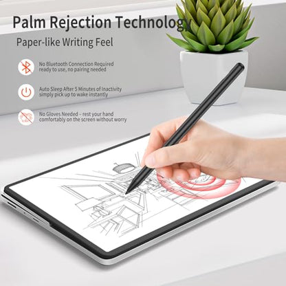 Stylus Pen for Surface Pro, 4096-Level Pressure & USB-C Fast Charge | Works with Surface Pro 11/10/9/8/X, Surface Laptop/Book/Go/Studio, Kobo, Palm rejection for natural note-taking & sketching. - color: 4096-black