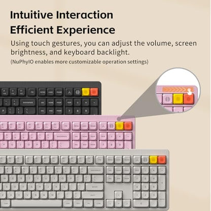 NuPhy Node100 Wireless Mechanical Keyboard, Hot Swappable Custom Bluetooth Keyboard, 109 Keys Computer Gaming Keyboards, Supports Touch Gestures, PBT Keycaps, RGB Backlit, Bluetooth/2.4GHz/USB-C - color: Gray, size: High-profile Blush Max Switch