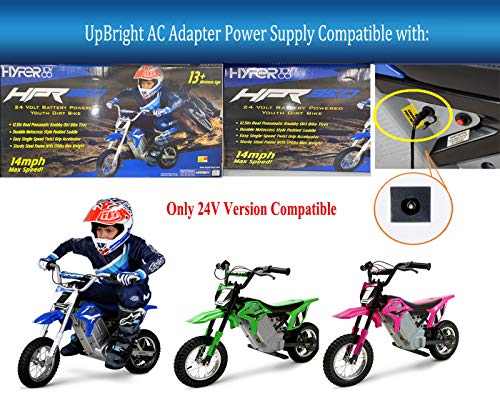 UpBright 24V AC/DC Adapter Compatible with Hyper HPR350 24 Volt Battery Powered Youth Dirt Bike Ride On Toy Vehicle Electric Motorcycle HPR 350 HYP-350-1000 Rechargeable Power Supply Charger (Barrel)