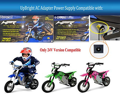 UpBright 24V AC/DC Adapter Compatible with Hyper HPR350 24 Volt Battery Powered Youth Dirt Bike Ride On Toy Vehicle Electric Motorcycle HPR 350 HYP-350-1000 Rechargeable Power Supply Charger (Barrel)