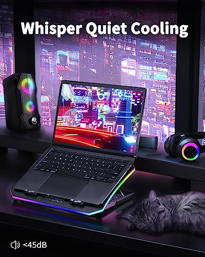 KeiBn 8 Fans Blue & 6 Fans Red Laptop Cooling Pad, Laptop Cooler for 15.6-17.3 Inch Laptops with 7 Height Stands, 2 USB Ports,10 RGB Modes