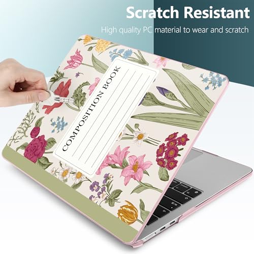 for MacBook Air 13 Inch (13.6 Inch) Case, M5/M4/M3/M2 Chip 2026 2025 2024 2023 2022, Hard Plastic Printed Cover with Screen Protector & Keyboard Cover & Dust Plugs, Green Composition Book - color: Green Composition Book