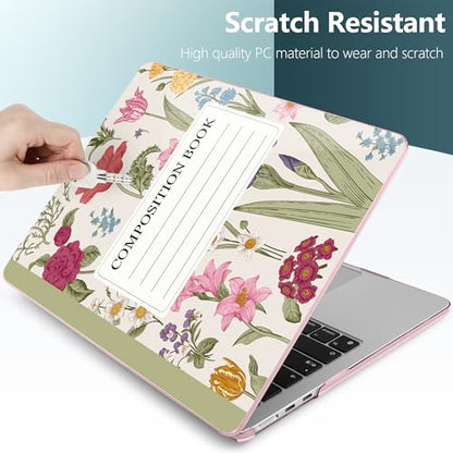 for MacBook Air 13 Inch (13.6 Inch) Case, M5/M4/M3/M2 Chip 2026 2025 2024 2023 2022, Hard Plastic Printed Cover with Screen Protector & Keyboard Cover & Dust Plugs, Green Composition Book - color: Green Composition Book