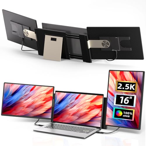 Laptop Screen Extender 2.5K Monitor - 16" Double Portable Monitor 2560x1600P QHD 100% sRGB IPS 235° Rotation Detachable Screen Design Extra Compatible with Mac Wins Dex Chrome Fits 13"-17" Laptops - size: 16" Screen Extenders