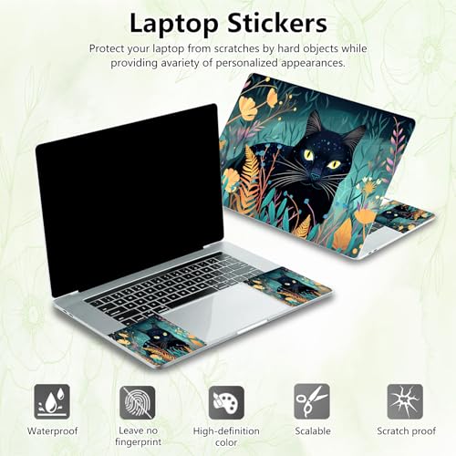 Laptop Skin Sticker Decal, Universal Reusable Vinyl Laptop Cover for 12" 13" 13.3" 14" 15" 15.4" 15.6" Notebook PC, Waterproof Scratch-Resistant with 2 Wrist Pads, Easy to Apply & Remove,Black Cat Art - color: Black Cat Art