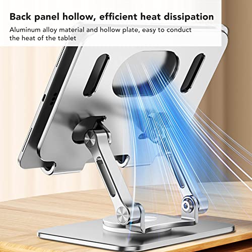 Adjustable Tablet Stand, Portable Monitor Stand, 360 Degree Rotation Folding Hollow Cooling Tablet Stand Holder Heavy Duty Aluminum Desktop Tablet Dock for Pad Phone