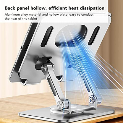 Adjustable Tablet Stand, Portable Monitor Stand, 360 Degree Rotation Folding Hollow Cooling Tablet Stand Holder Heavy Duty Aluminum Desktop Tablet Dock for Pad Phone