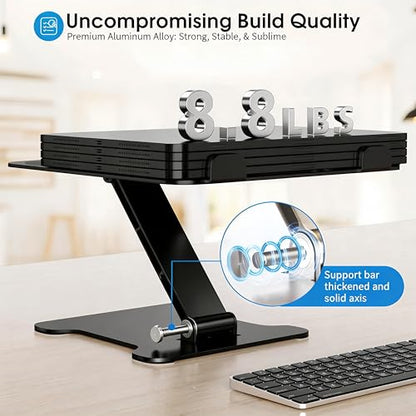 LRLKFX Laptop Stand Portable Foldable Aluminum Laptop Riser Height Adjustable Ergonomic Holder for Desk Compatible with MacBook Air Pro, Dell, HP, Lenovo & More 10-15.6" - Black - color: Black